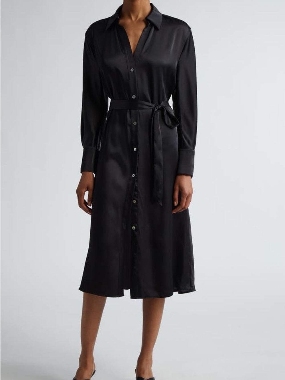 Vince Nouveau Magnolia Black Long Sleeve Satin Shirtdress   Size L